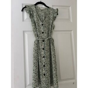 Monteau Floral Midi Dress Button Front Ruffle Sleeve‎ Cottagecore Size S